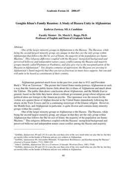 Genghis Khan's Family Reunion: a Study of Hazara Unity in Afghanistan