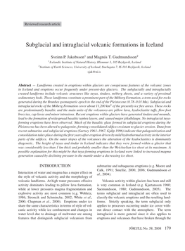 Subglacial and Intraglacial Volcanic Formations in Iceland Volcanol