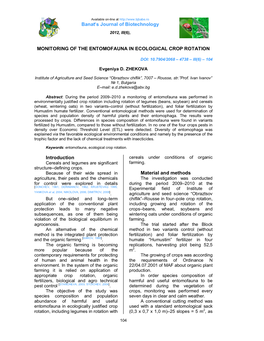 Banat′S Journal of Biotechnology MONITORING of THE