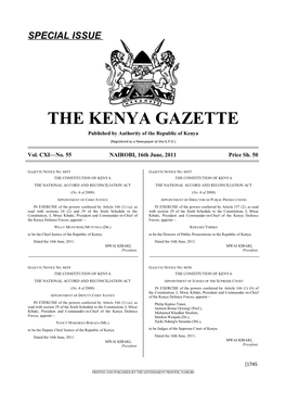 THE KENYA GAZETTE Published by Authority of the Republic of Kenya (Registered As a Newspaper at the G.P.O.)