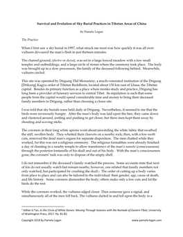 Survival and Evolution of Sky Burial Practices in Tibetan Areas of China the Practice When I First Saw a Sky Burial in 1997