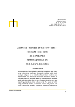 Fake and Post-Truth As a Challenge for Transgressive Art and Cultural Practices