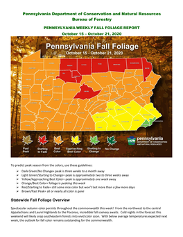 Pennsylvania Department of Conservation and Natural Resources Bureau of Forestry Statewide Fall Foliage Overview