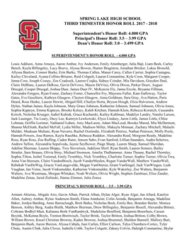 SLHS Term 3 Honor Roll 2017-18