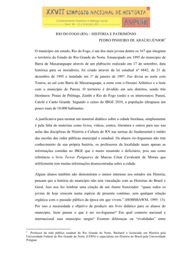 RIO DO FOGO (RN) – HISTÓRIA E PATRIMÔNIO PEDRO PINHEIRO DE ARAÚJO JÚNIOR O Município Em Estudo, Rio Do Fogo, É Um Dos Ma