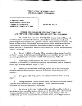Notice of Disclosure of Redacted Report and Filing of Unredacted Report with the Committee