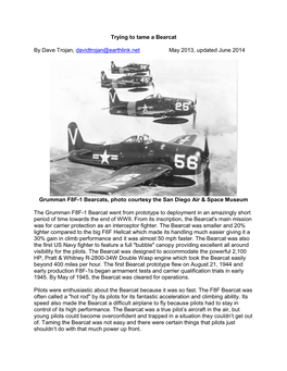 Trying to Tame a Bearcat by Dave Trojan, Davidtrojan@Earthlink.Net May 2013, Updated June 2014 Grumman F8F-1 Bearcats, Photo