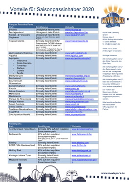 Vorteile Für Saisonpassinhaber 2020
