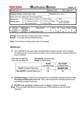 Modification Bulletins: Bellini-C3, B-C3 (B234/B235/B236), Aficio