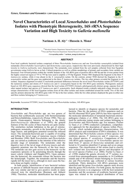 Novel Characteristics of Local Xenorhabdus and Photorhabdus