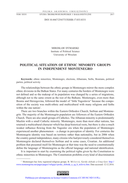Political Situation of Ethnic Minority Groups in Independent Montenegro