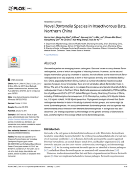 Novel Bartonella Species in Insectivorous Bats, Northern China