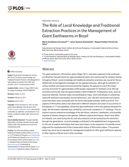 The Role of Local Knowledge and Traditional Extraction Practices in the Management of Giant Earthworms in Brazil