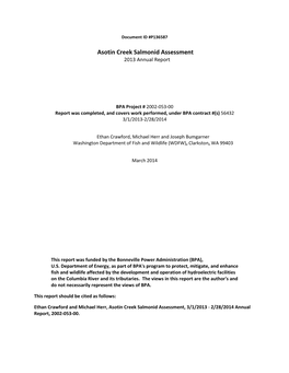 Asotin Creek DRAFT Annual Report