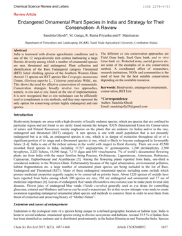 Endangered Ornamental Plant Species in India and Strategy for Their Conservation- a Review Sanchita Ghosh*, M