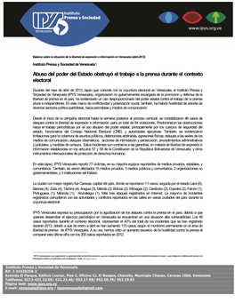 IPYS. Abuso Del Poder Del Estado Obstruyó El Trabajo a La Prensa