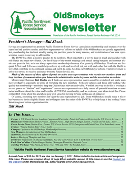 Newsletter Newsletter of the Pacific Northwest Forest Service Retirees—Fall 2010