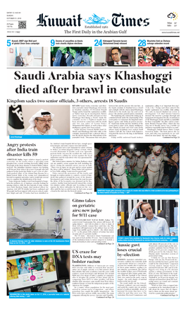 Saudi Arabia Says Khashoggi Died After Brawl in Consulate