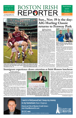 Sun., Nov. 19 Is the Day: AIG Hurling Classic Returns to Fenway Park
