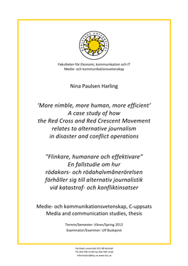 A Case Study of How the Red Cross and Red Crescent Movement Relates to Alternative Journalism in Disaster and Conflict Operations