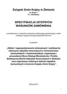 Związek Gmin Krajny W Złotowie SPECYFIKACJA ISTOTNYCH