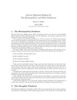 Ancient Egyptian Religion II: the Hermopolitan and Other Pantheons