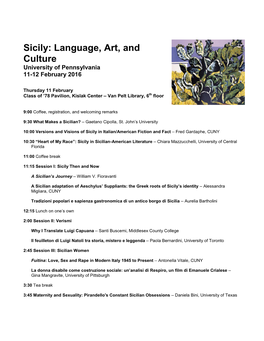 Sicily: Language, Art, and Culture University of Pennsylvania 11-12 February 2016