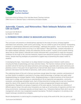 Asteroids, Comets, and Meterorites: Their Intimate Relation with Life on Earth