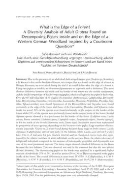 A Diversity Analysis of Adult Diptera Found on Decomposing Piglets Inside and on the Edge of a Western German Woodland Inspired by a Courtroom Question*