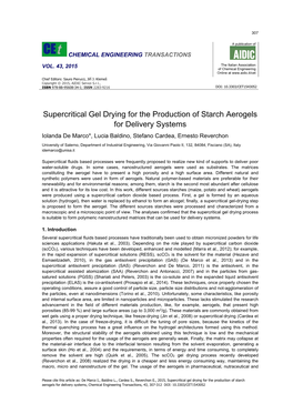 Supercritical Gel Drying for the Production of Starch Aerogels for Delivery Systems