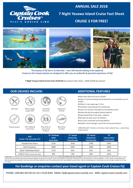 ANNUAL SALE 2018 7 Night Yasawa Island Cruise Fact Sheet CRUISE 3 for FREE!