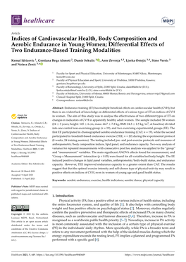 Indices of Cardiovascular Health, Body Composition and Aerobic Endurance in Young Women; Differential Effects of Two Endurance-Based Training Modalities