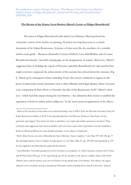 Pre-Publication Version of Caspar Pearson, “The Return of the Giants: Leon Battista Alberti's Letter to Filippo Brunelleschi