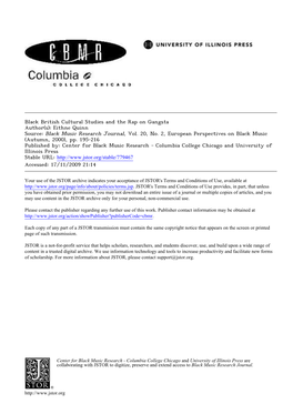 Black British Cultural Studies and the Rap on Gangsta Author(S): Eithne Quinn Source: Black Music Research Journal, Vol