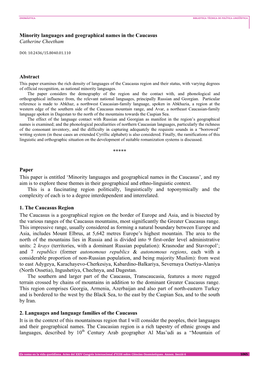 Minority Languages and Geographical Names in the Caucasus Catherine Cheetham Abstract ***** Paper This Paper Is Entitled