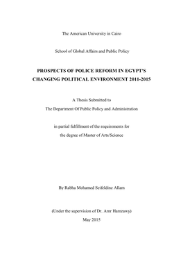 Prospects of Police Reform in Egypt's Changing Political Environment 2011-2015