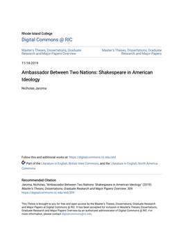 Ambassador Between Two Nations: Shakespeare in American Ideology