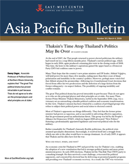 Thaksin's Time Atop Thailand's Politics