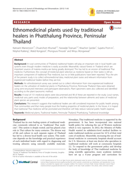 Ethnomedicinal Plants Used by Traditional Healers in Phatthalung