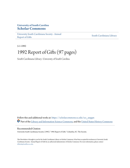 1992 Report of Gifts (97 Pages) South Caroliniana Library--University of South Carolina