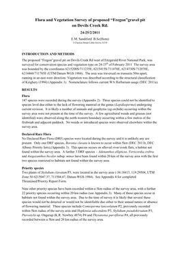 Flora and Vegetation Survey of Proposed “Fregon”Gravel Pit on Devils Creek Rd