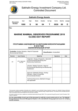 Sakhalin Energy Investment Company Ltd. Controlled Document