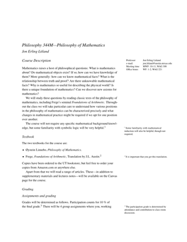 Philosophy 344M—Philosophy of Mathematics Jon Erling Litland