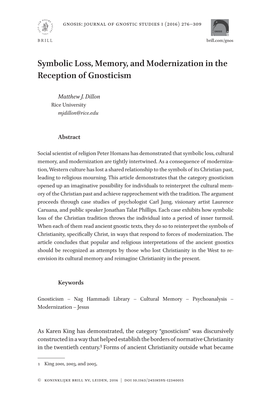 Symbolic Loss, Memory, and Modernization in the Reception of Gnosticism