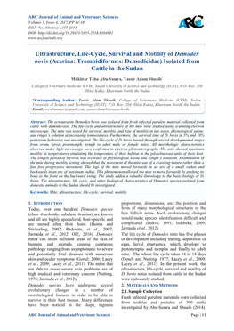 Ultrastructure, Life-Cycle, Survival and Motility of Demodex Bovis (Acarina: Trombidiformes: Demodicidae) Isolated from Cattle in the Sudan