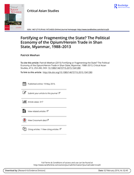 The Political Economy of the Opium/Heroin Trade in Shan State, Myanmar, 1988–2013