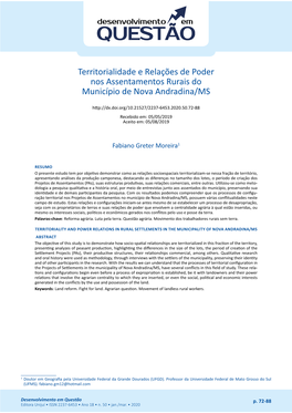 Territorialidade E Relações De Poder Nos Assentamentos Rurais Do Município De Nova Andradina/MS