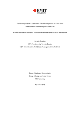 The Wedding Jackpot: a Creative and Critical Investigation of the Farce Genre in the Context of Screenwriting and Feature Film