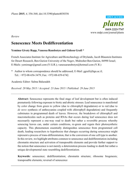 Senescence Meets Dedifferentiation