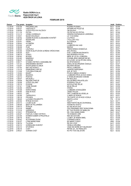 Radio SORA D.O.O. Kapucinski Trg 4 4220 ŠKOFJA LOKA FEBRUAR 2019